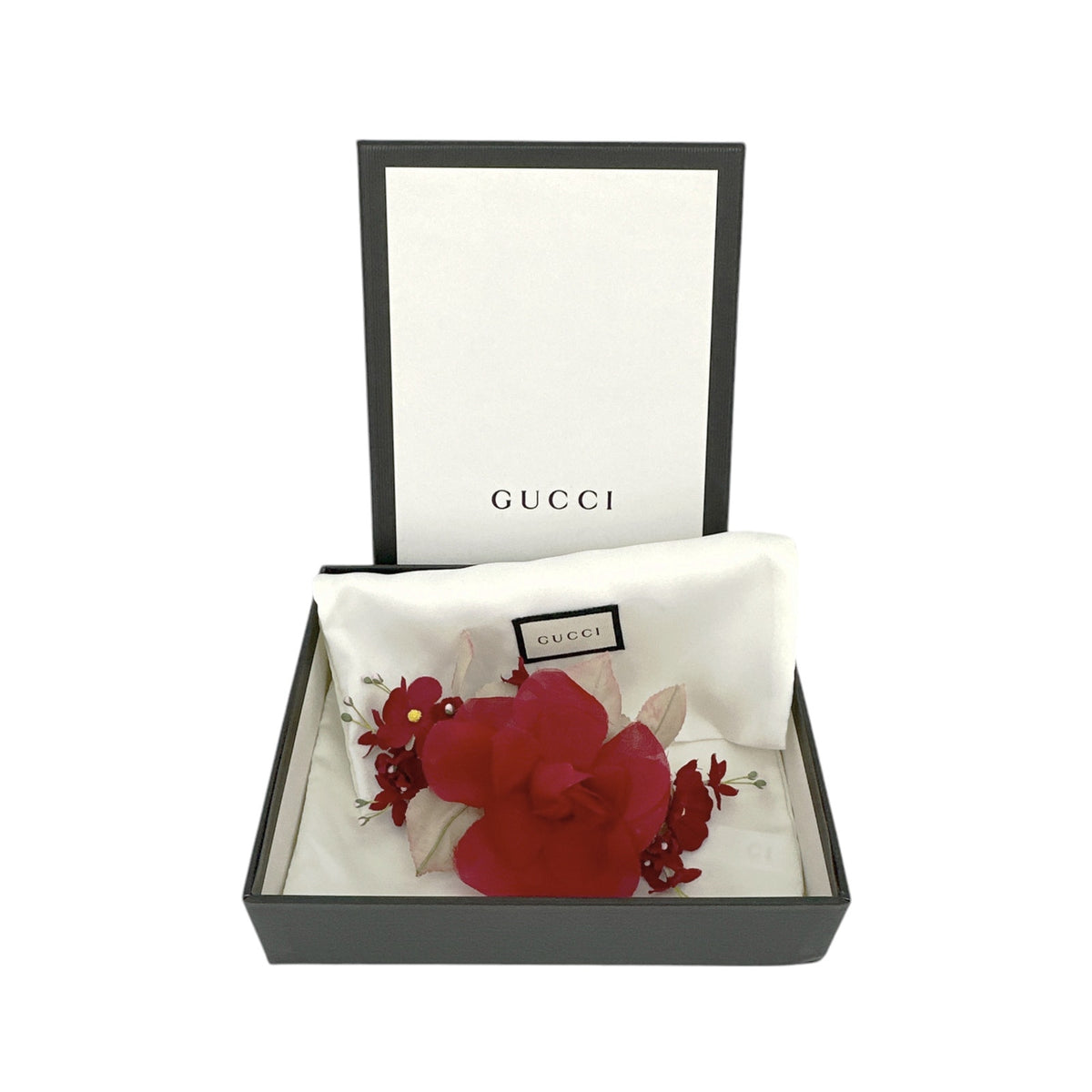 Gucci Silk Floral Brooch in Red