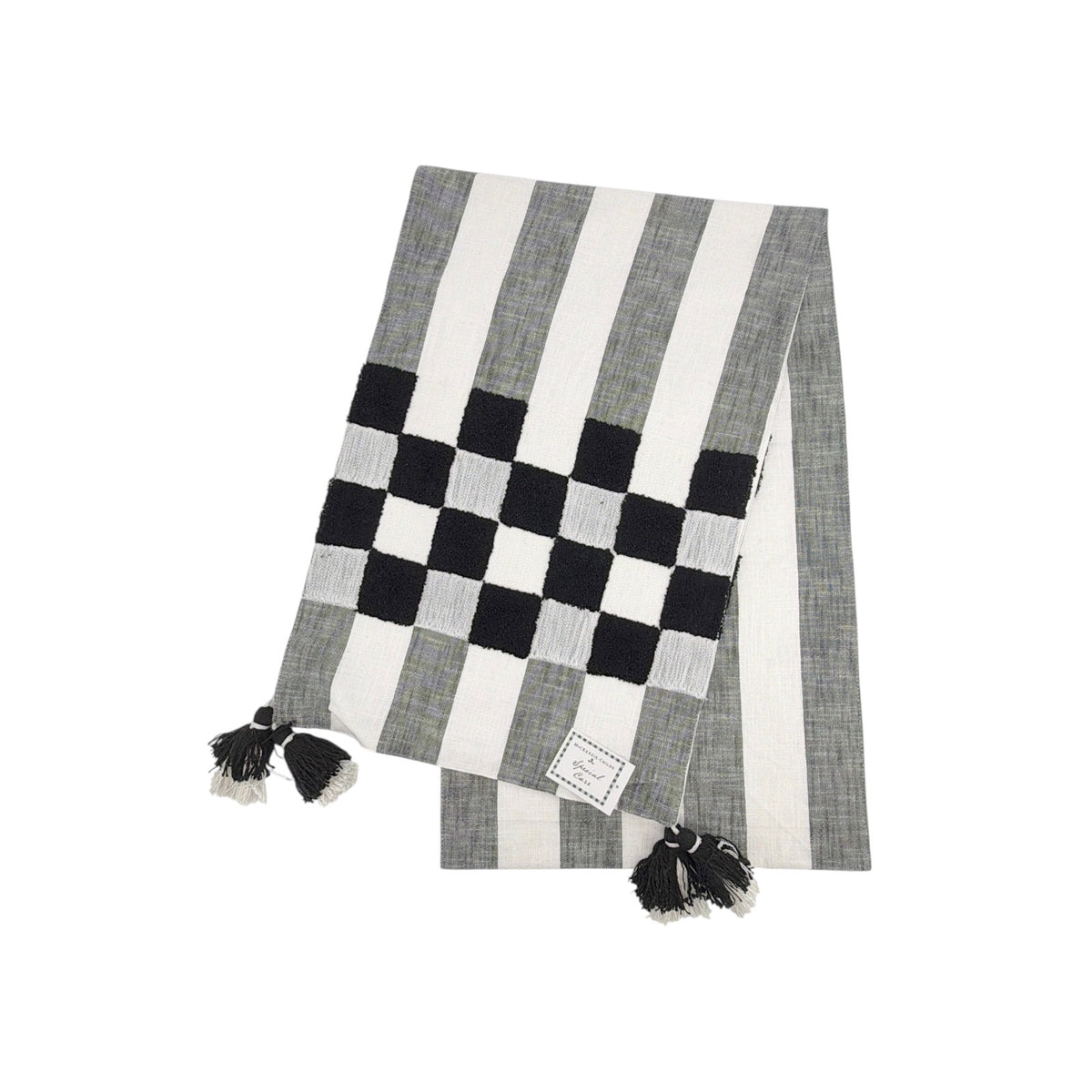 MACKENZIE-CHILDS Black Checks and Stripes Table Runner