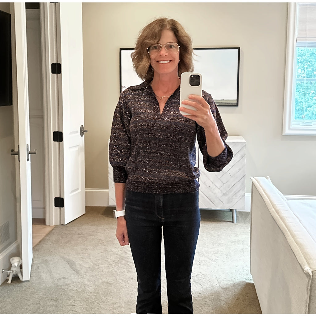 CHLOE Lurex Polo Sweater in Dark Navy M