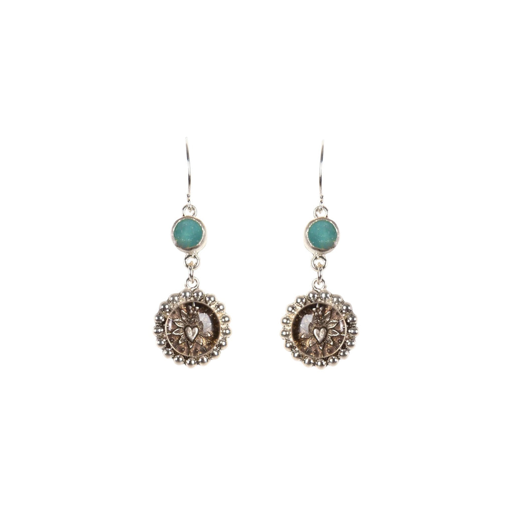 VSA Magdalena Sacred Heart Earrings Silver Pacific Opal