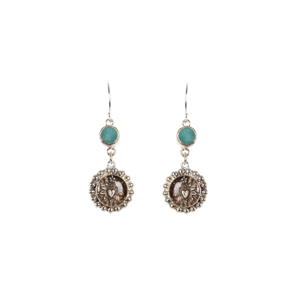 VSA Magdalena Sacred Heart Earrings Silver Pacific Opal
