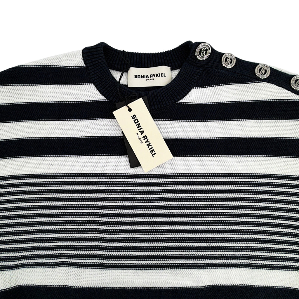 SONIA RYKIEL Pull Rayure Signature Sweater in Blue & White S