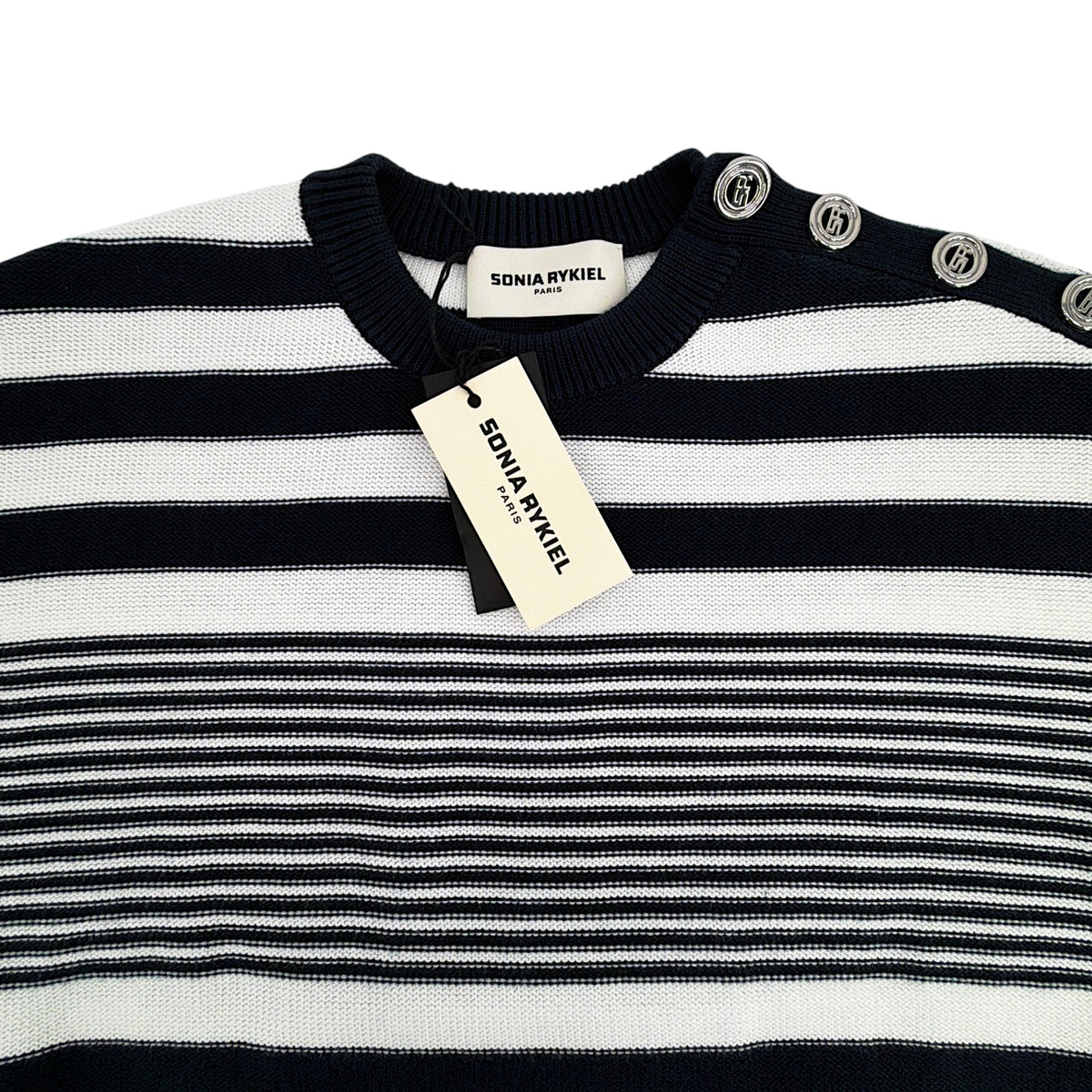 SONIA RYKIEL Pull Rayure Signature Sweater in Blue & White S