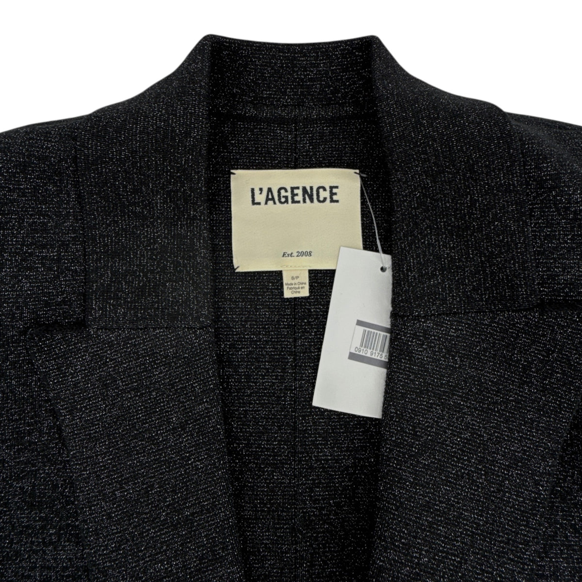 L'AGENCE Kenzie Metallic Knit Blazer in Black & Gunmetal Lurex S