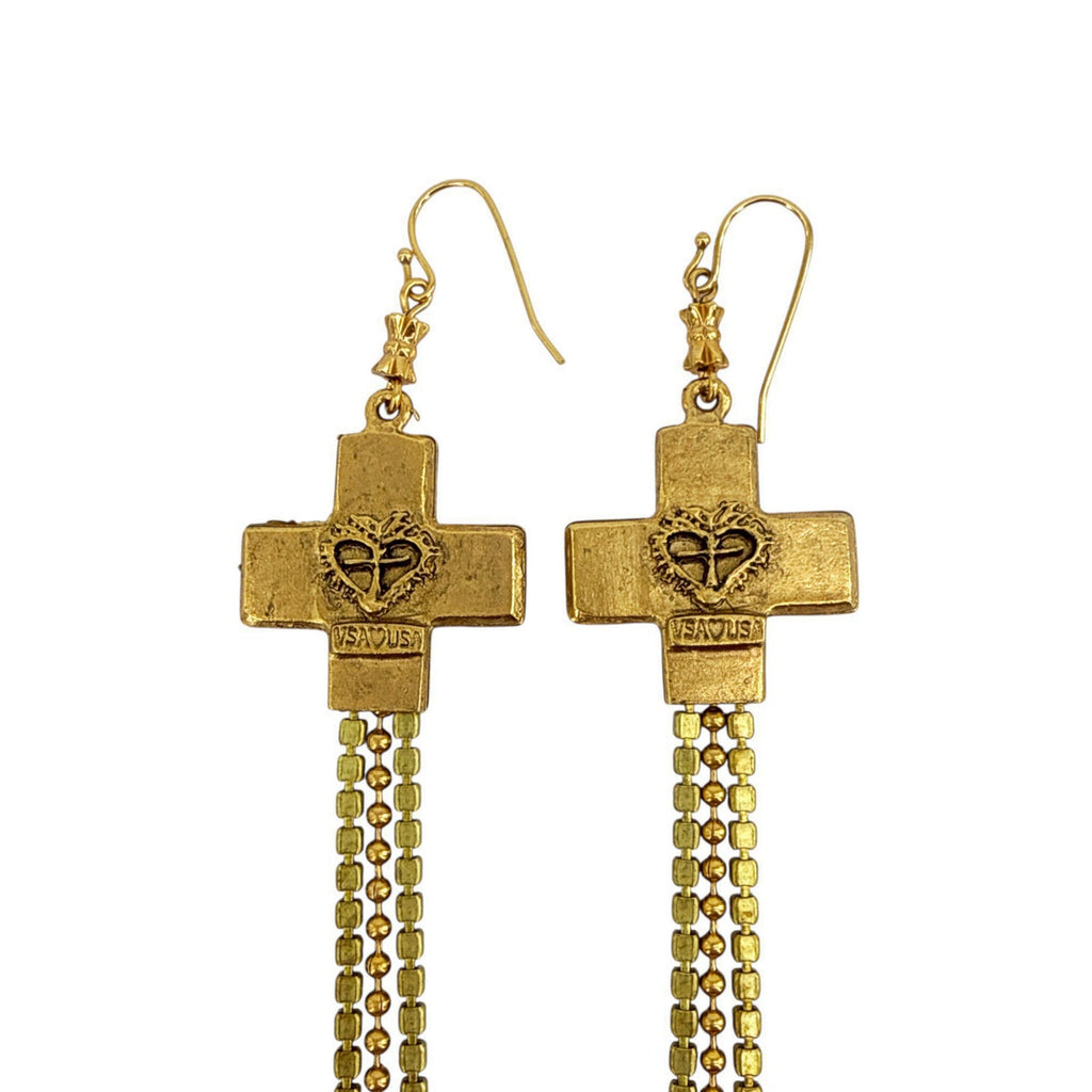 VIRGINS SAINTS & ANGELS VSA Resurrection Cross Chain Earrings in Gold
