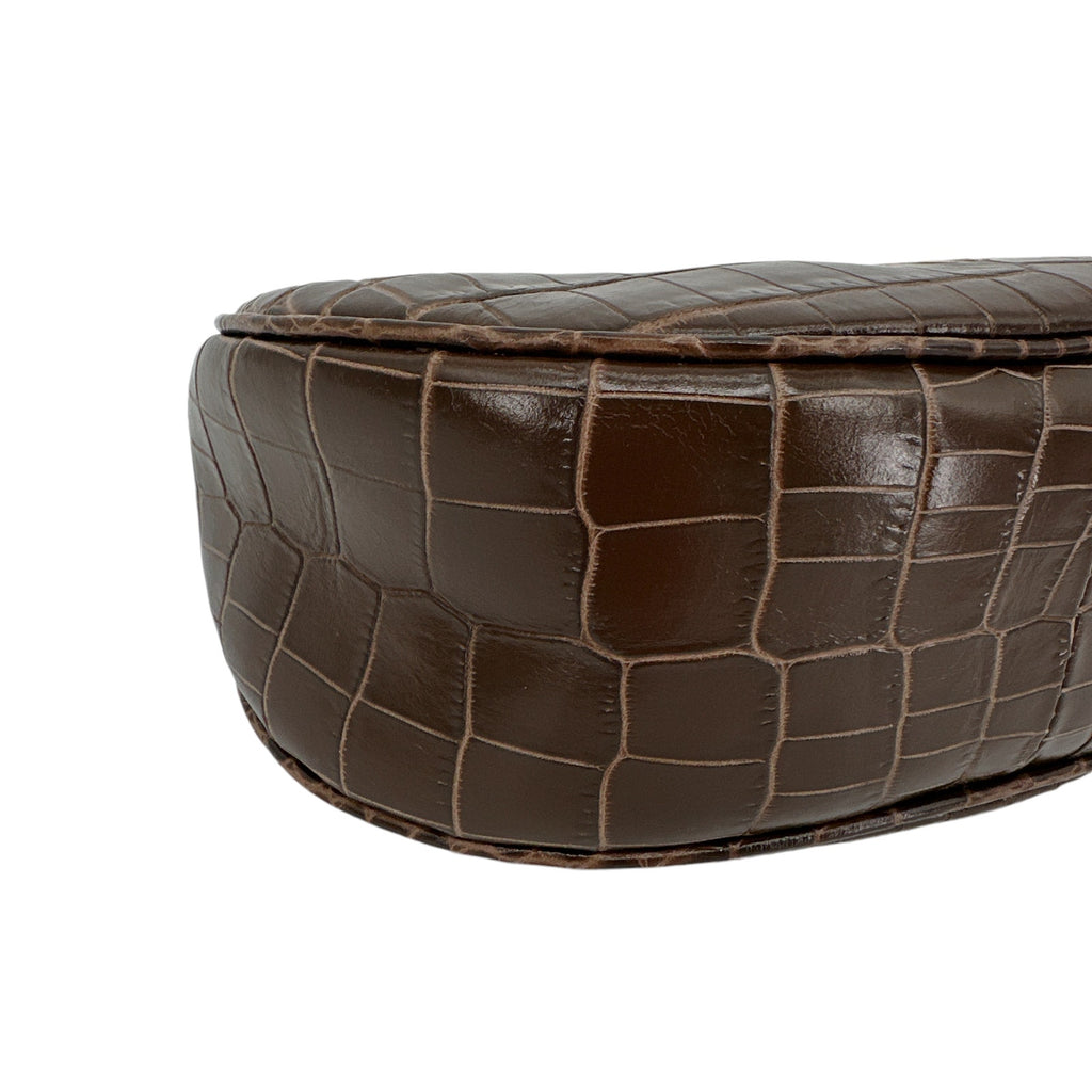 TOM FORD Calfskin Crocodile Embossed Mini Bianca Hobo Chestnut