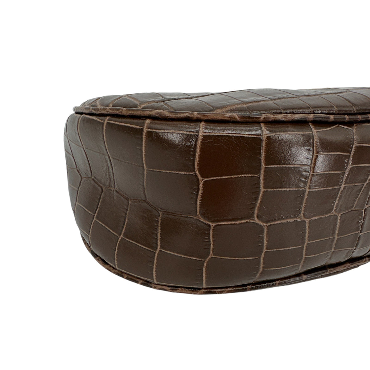 TOM FORD Calfskin Crocodile Embossed Mini Bianca Hobo Chestnut