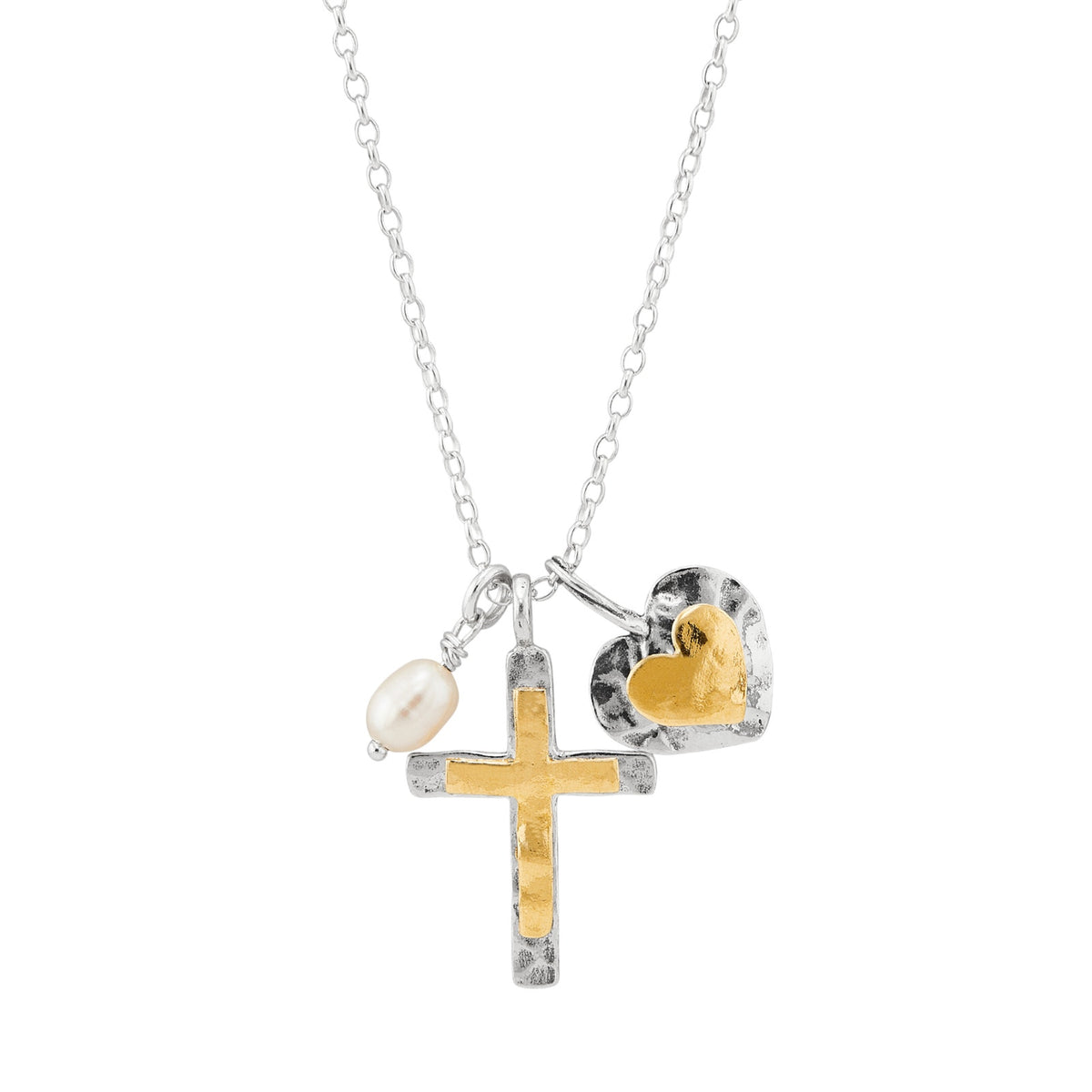 SILPADA Powerful Duo Necklace Gold Plate & Silver Pearl Necklace