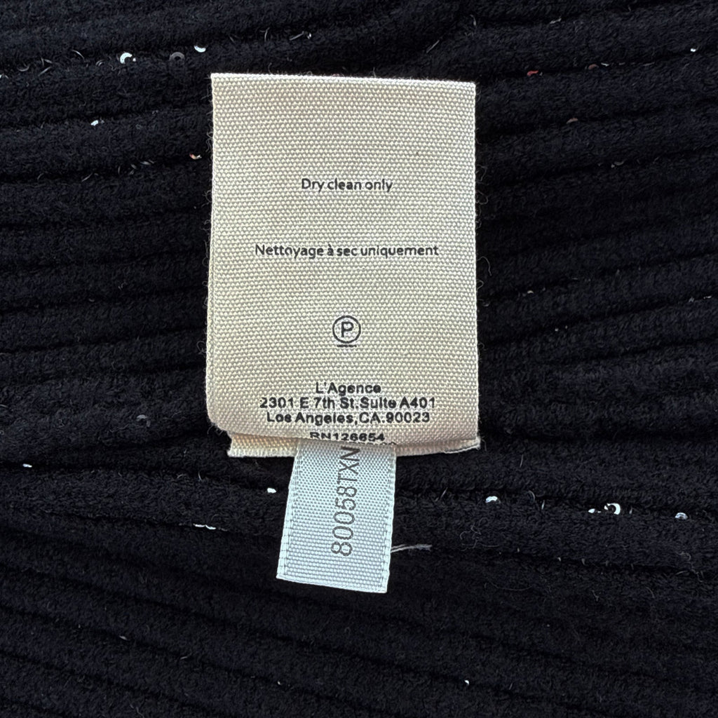 L'AGENCE Leonora Sequin Knit Blazer in Black Silver Sequin S