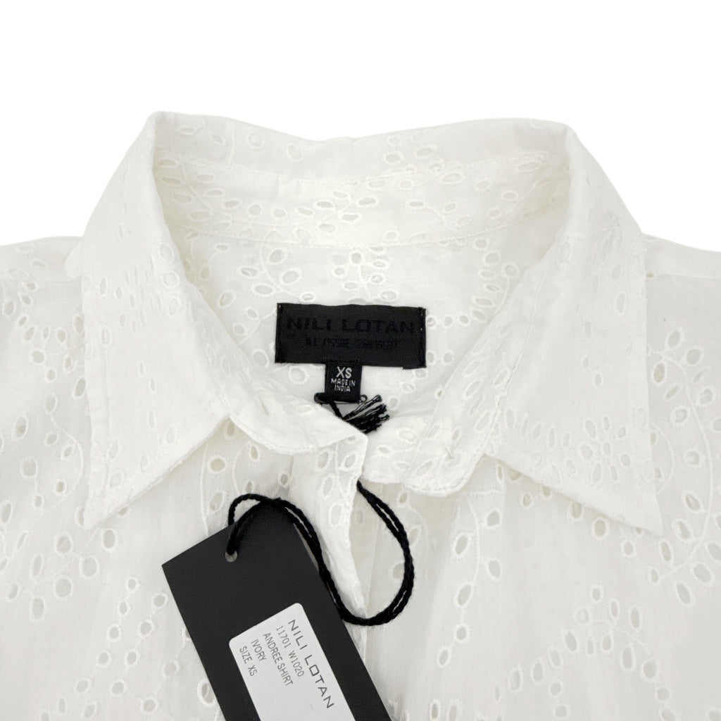 NILI LOTAN Andree Eyelet Shirt in Ivory XS