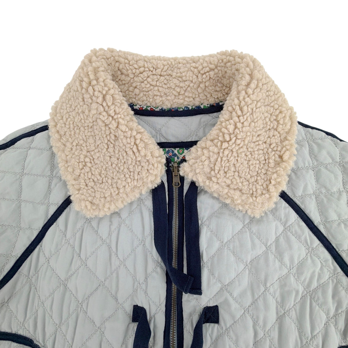THE GREAT. The Short Quilted Reversible Jacket in Stone Blue 0|XS