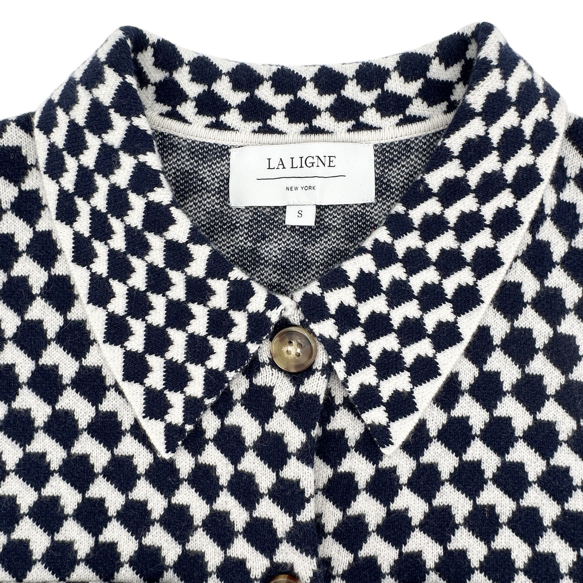 LA LIGNE Patterned Cropped Jane Jacket in Navy & Ivory S