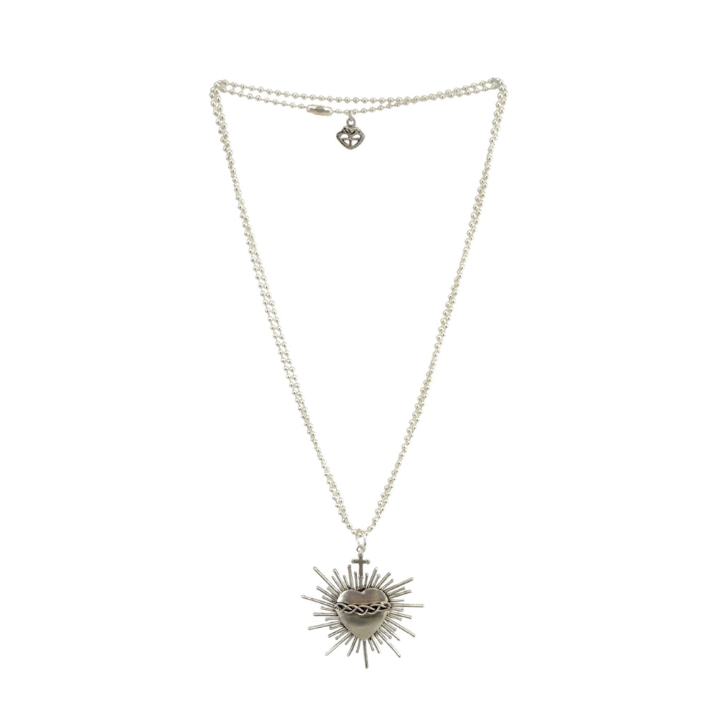 VSA Sacred Flame Charm Necklace Silver 34" Ball Chain