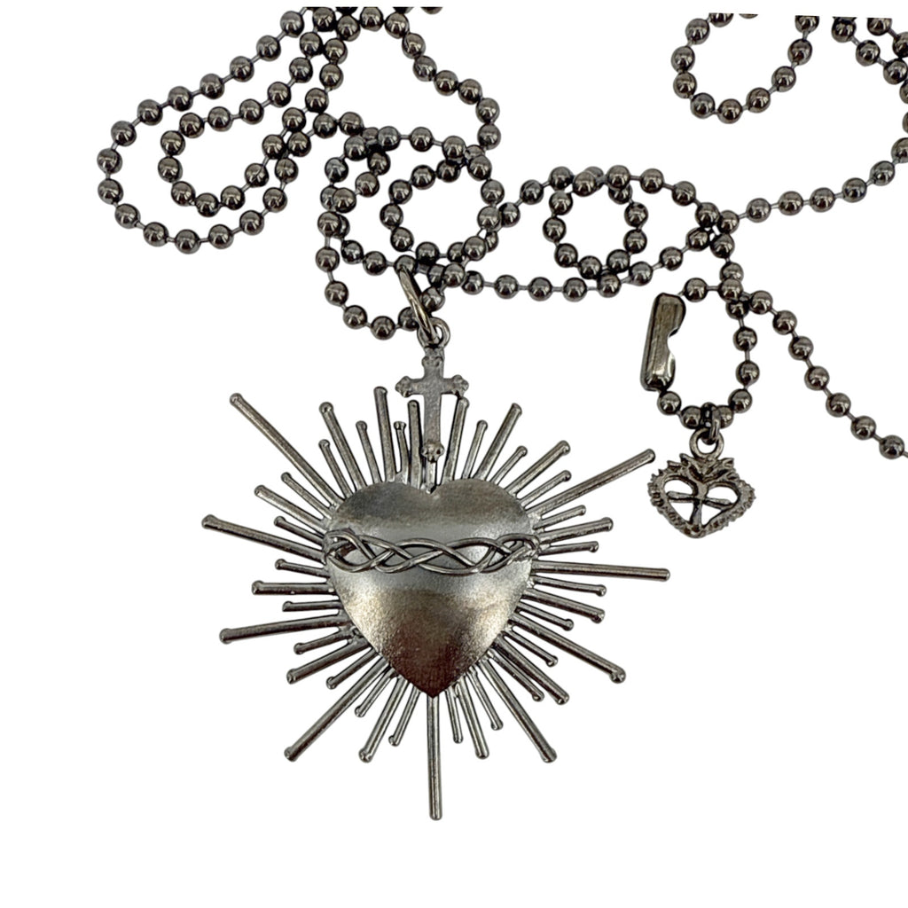 VSA Sacred Flame Charm Necklace Gunmetal 34" Ball Chain