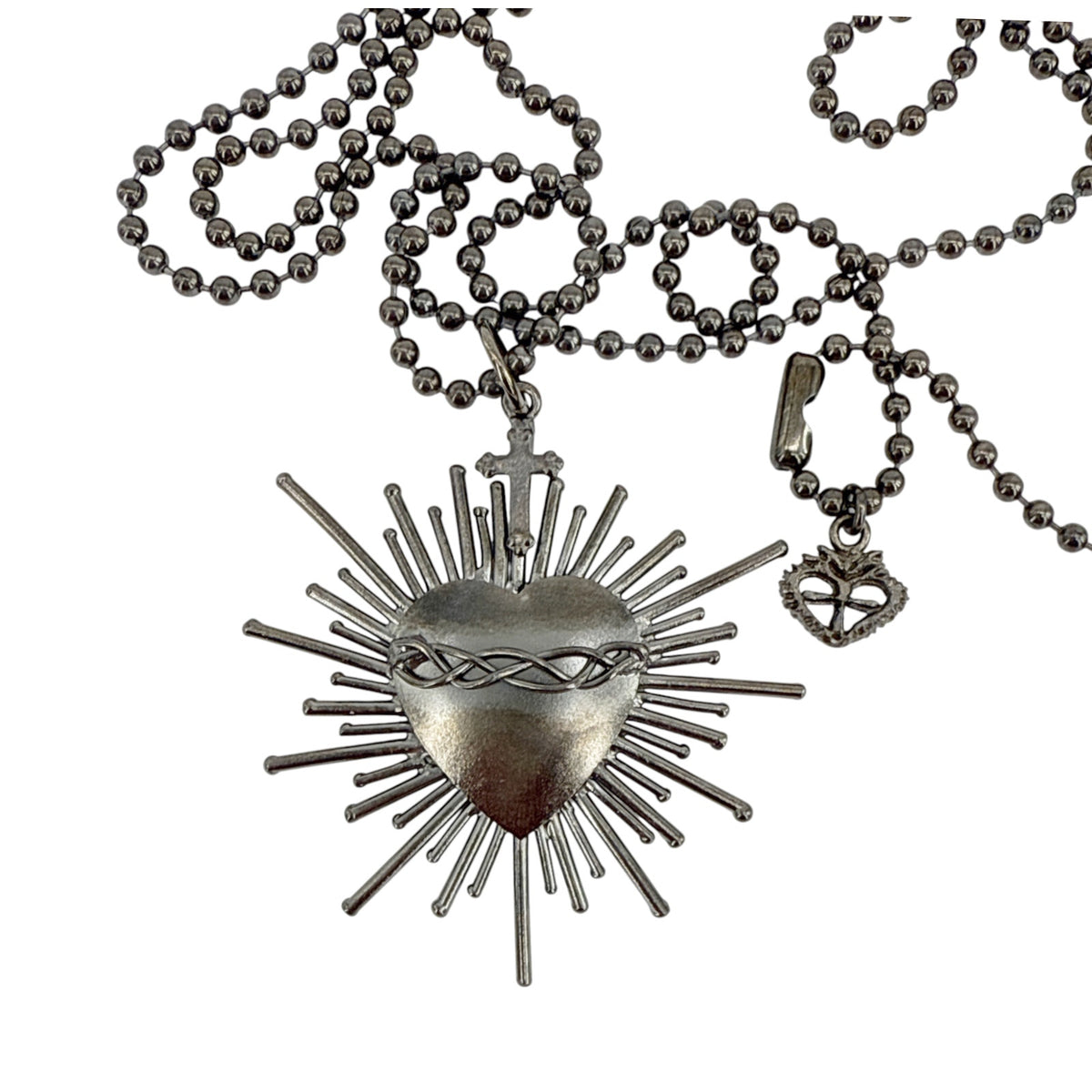 VSA Sacred Flame Charm Necklace Gunmetal 34" Ball Chain