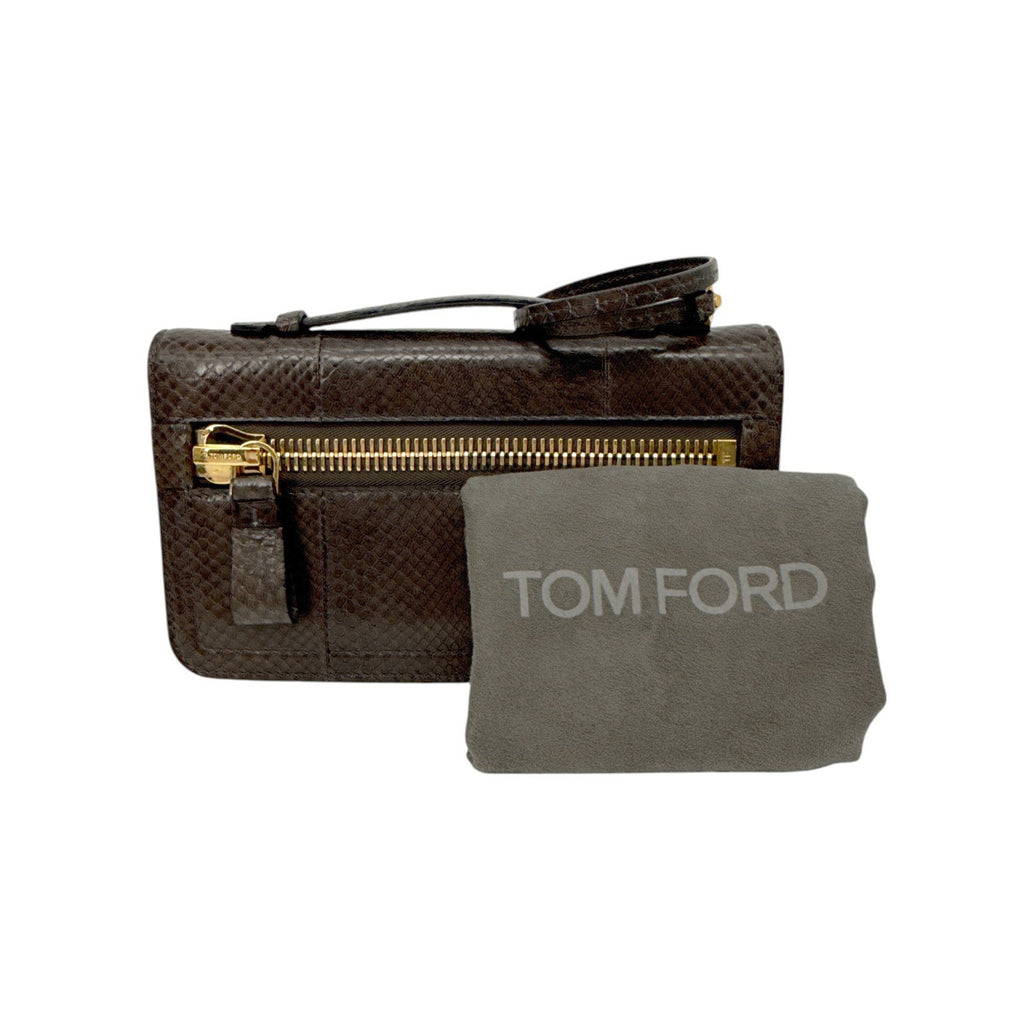 TOM FORD Jennifer Python Clutch Bag with Strap in Graphite