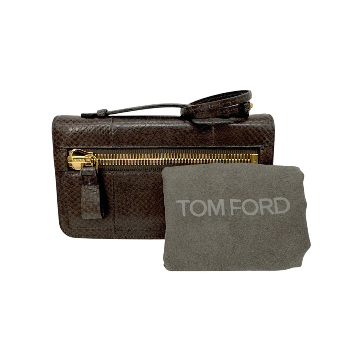 TOM FORD Jennifer Python Clutch Bag with Strap in Graphite