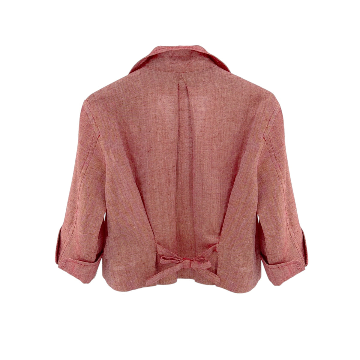 CAROLINA HERRERA Cropped Open Front Silk Blend Jacket in Red 4|S