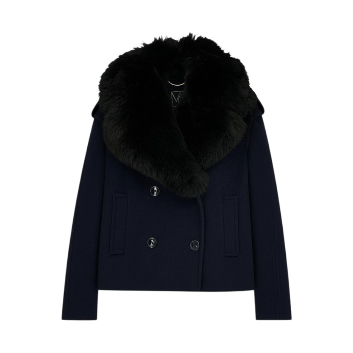 MERCER COLLECTIVE Georgia Faux Fur Collar Double-Breasted Peacoat S