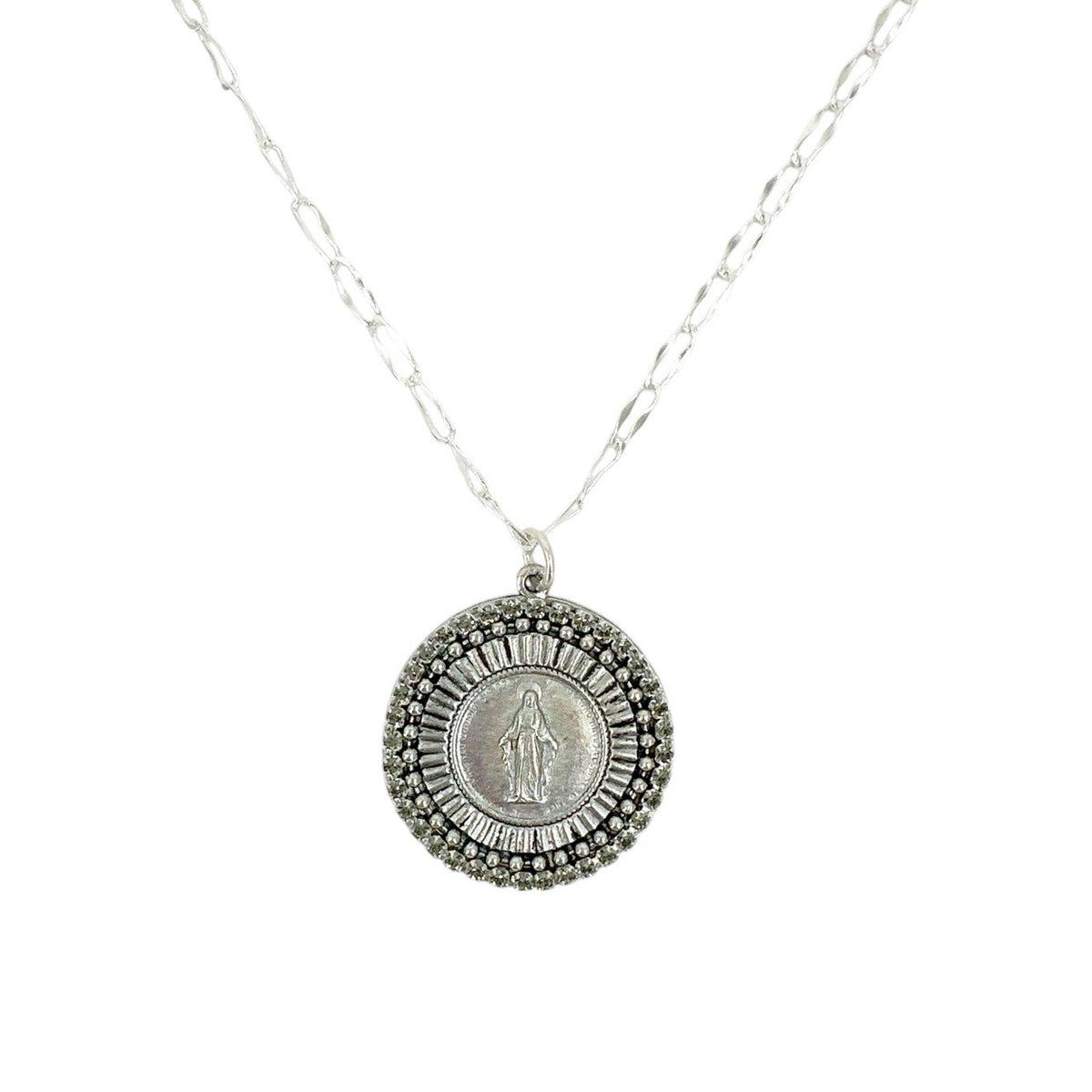 VIRGINS SAINTS & ANGELS VSA Disco Virgin Charm Necklace Silver & Black Diamond