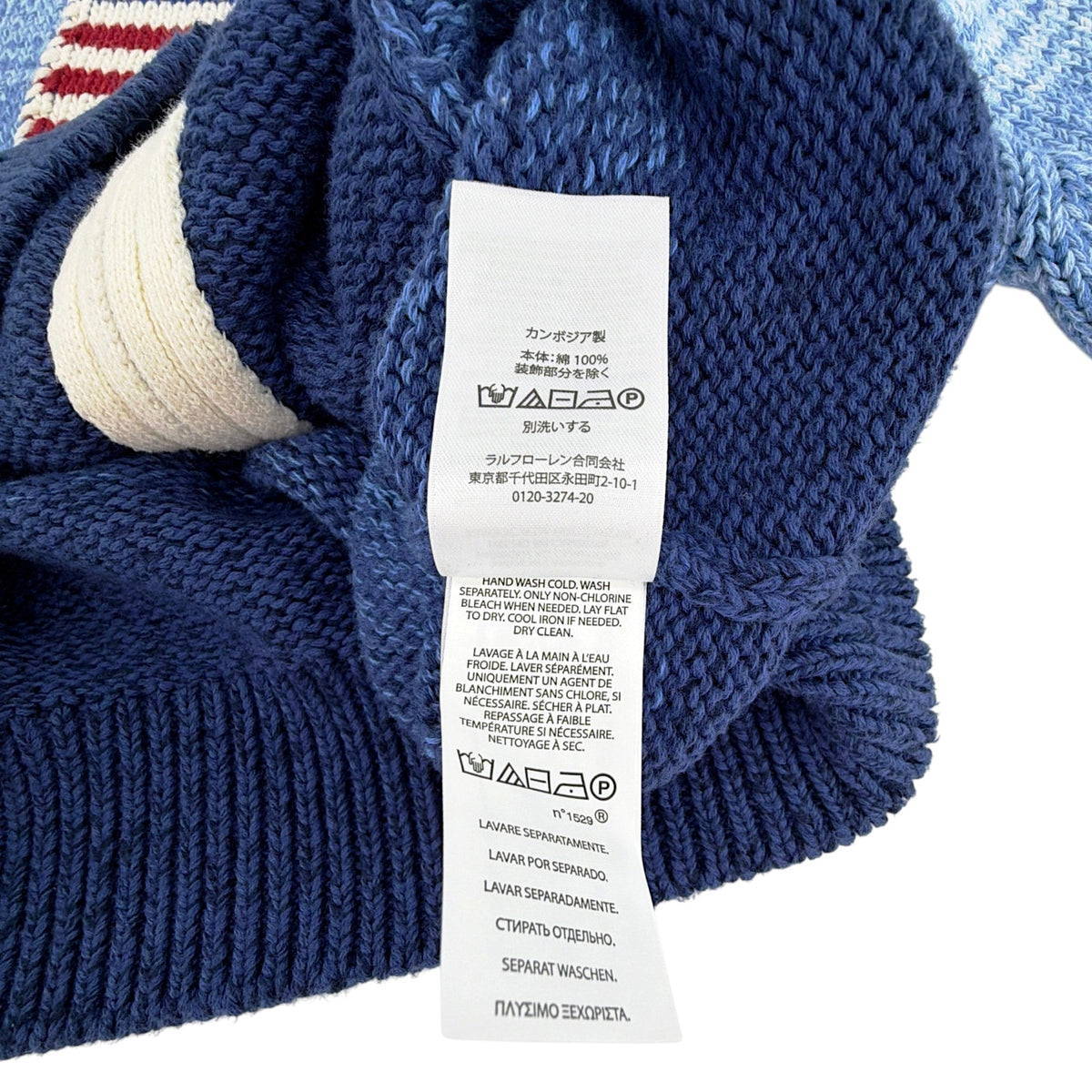POLO RALPH LAUREN Flag Ombre Zip Hoodie Cardigan in White/Royal Blue M