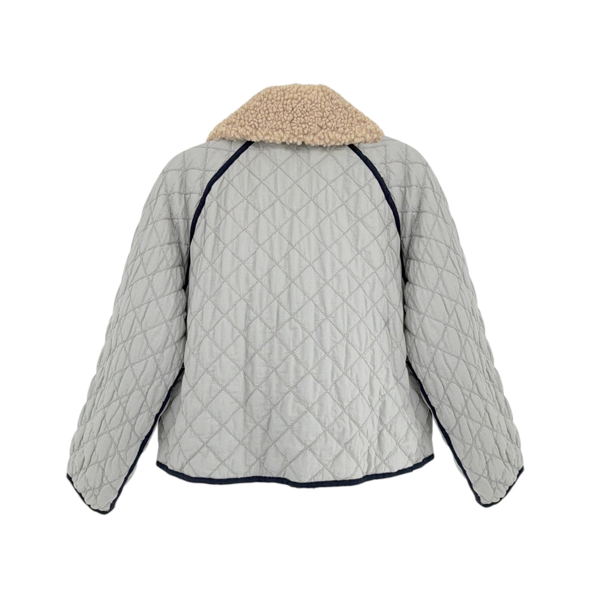 THE GREAT. The Short Quilted Reversible Jacket in Stone Blue 0|XS