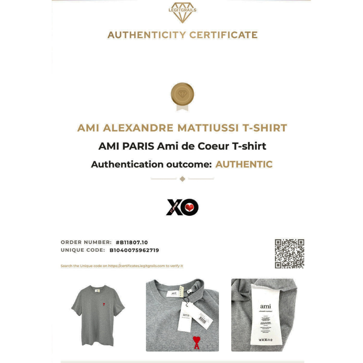 AMI PARIS Ami de Coeur T-shirt in Heather Grey XL