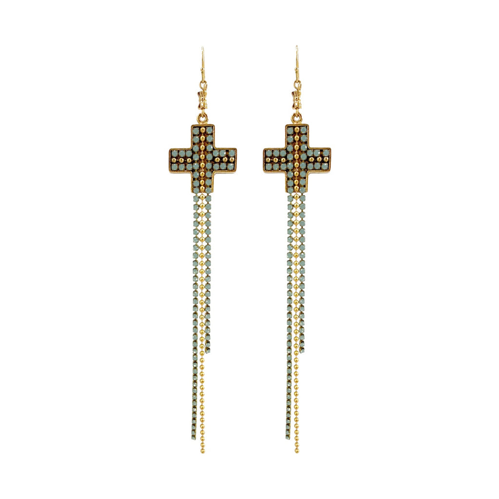 VIRGINS SAINTS & ANGELS VSA Resurrection Cross Chain Earrings in Gold