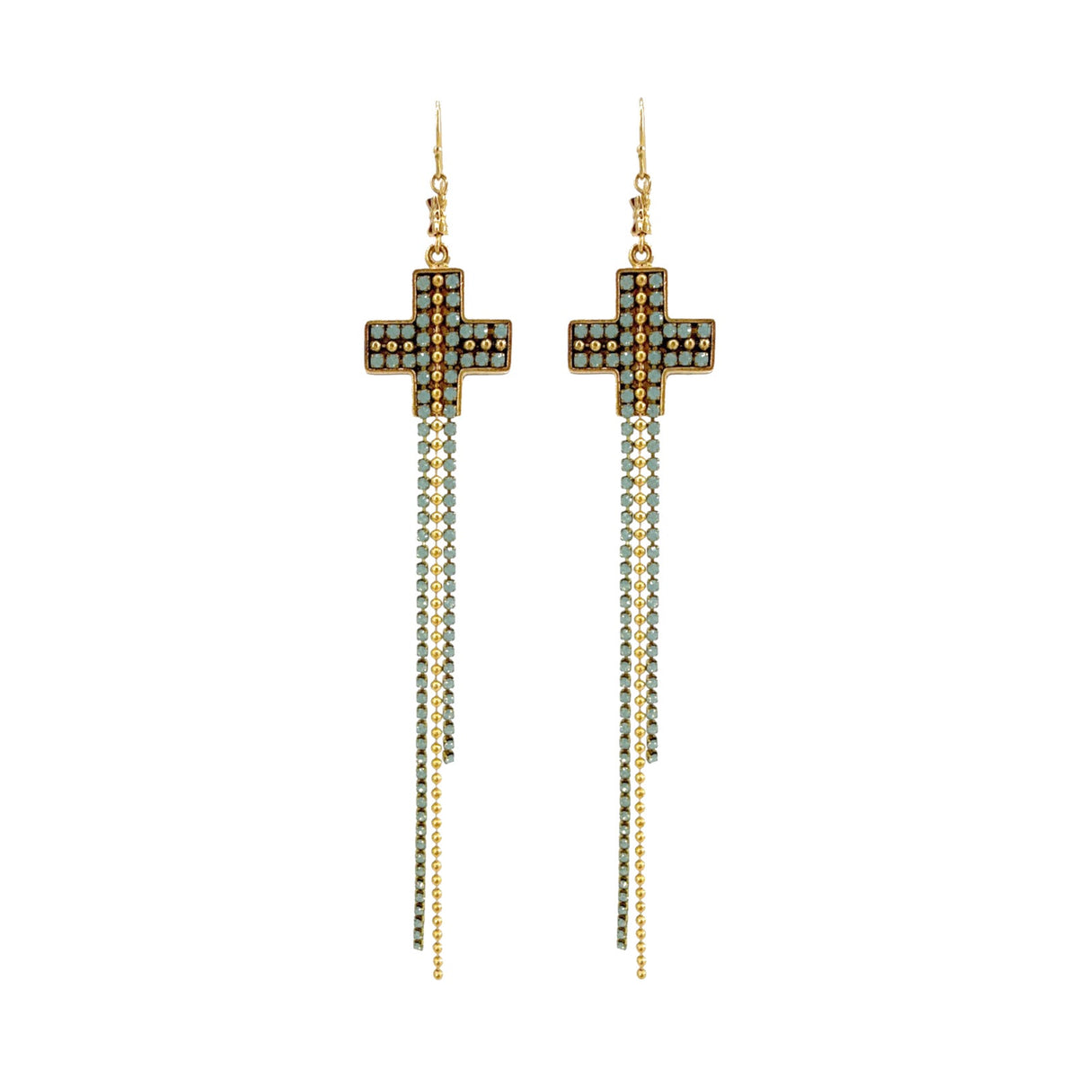 VIRGINS SAINTS & ANGELS VSA Resurrection Cross Chain Earrings in Gold