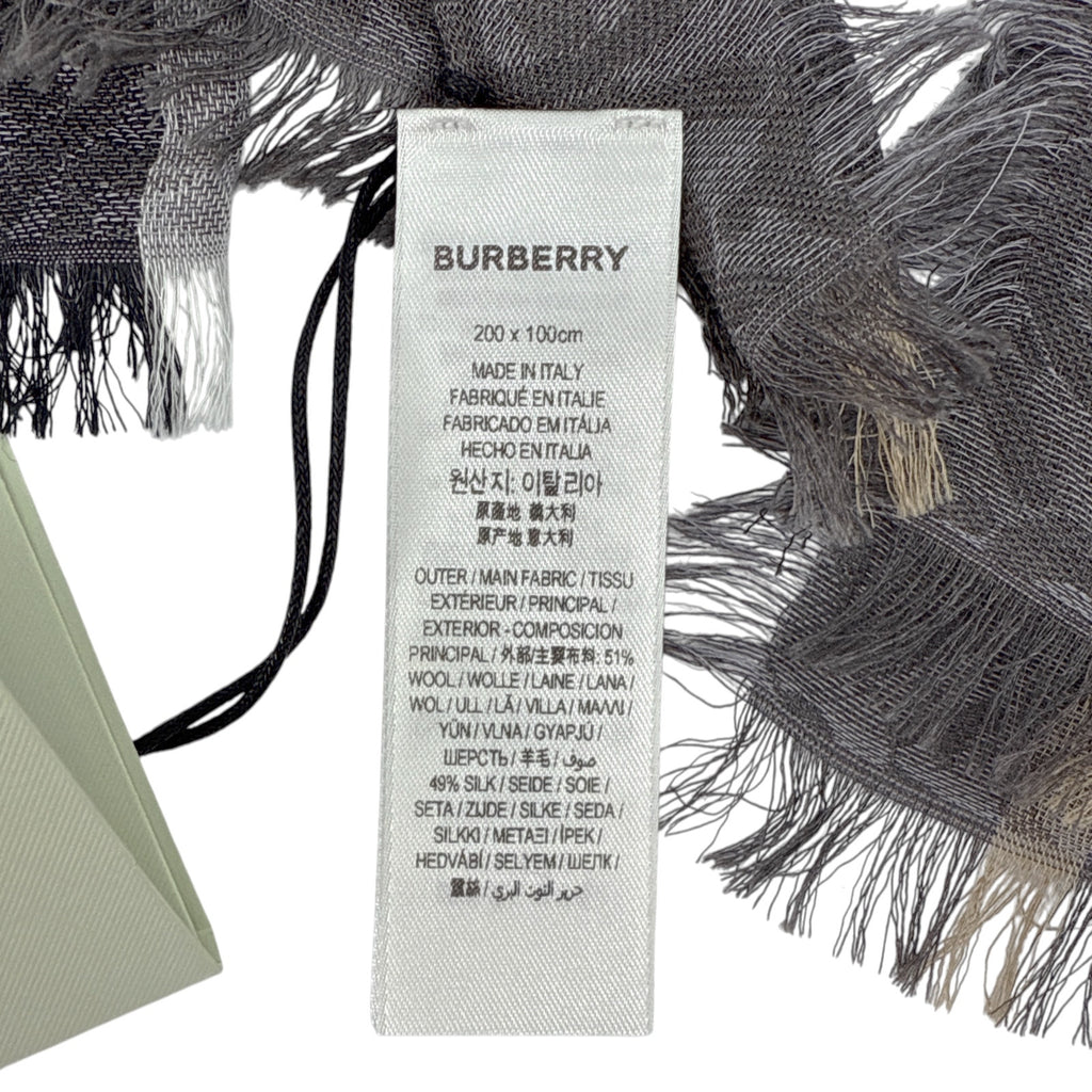 BURBERRY TB Giant Check Gauze Wool &amp; Silk Scarf in Charcoal