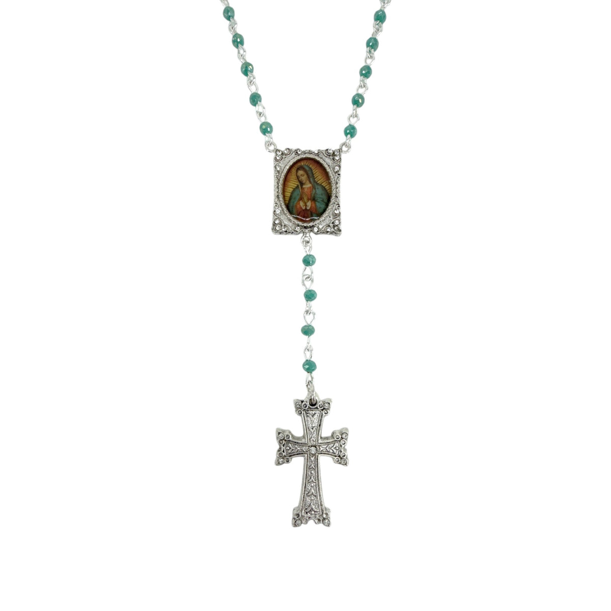 VSA Retablo Guadalupe Rosary Necklace Silver & Turquoise