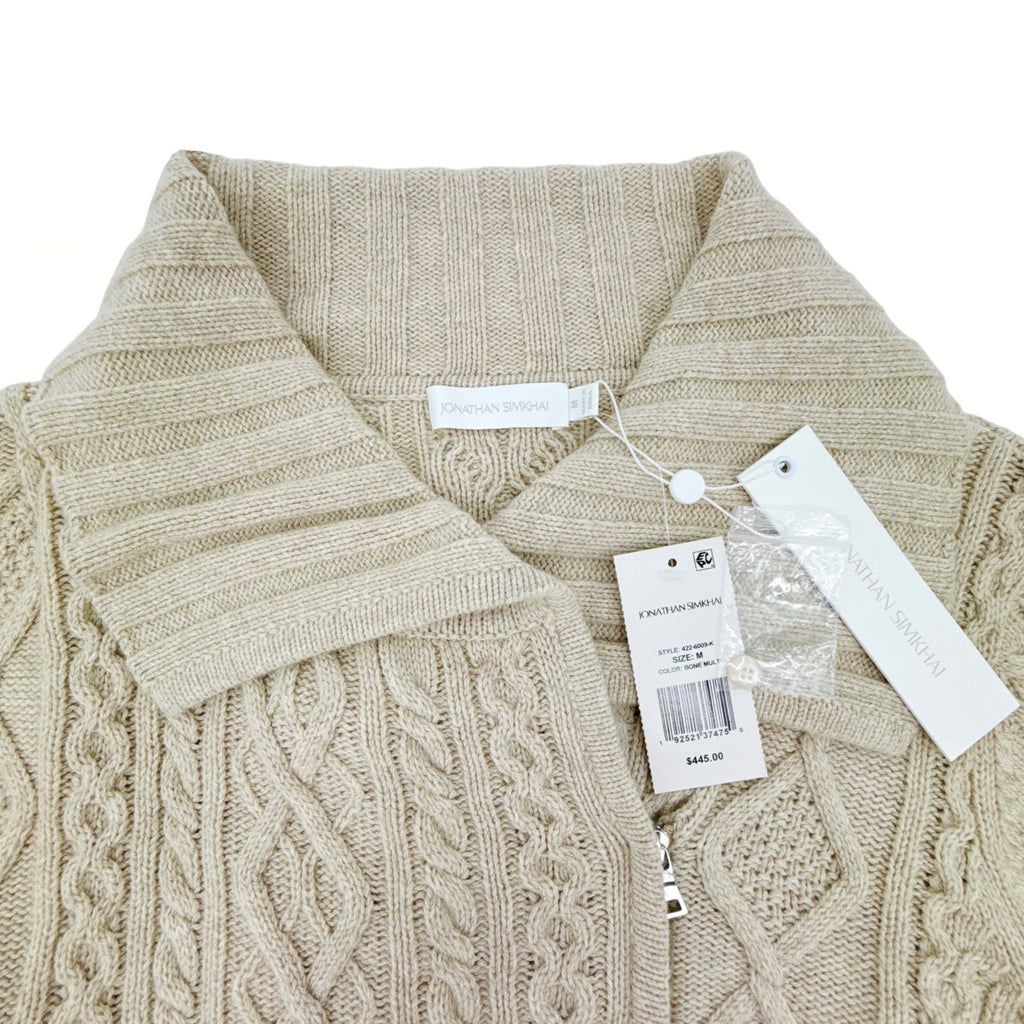 JONATHAN SIMKHAI Davina Patchwork Cardigan Jacket in Bone Multi M