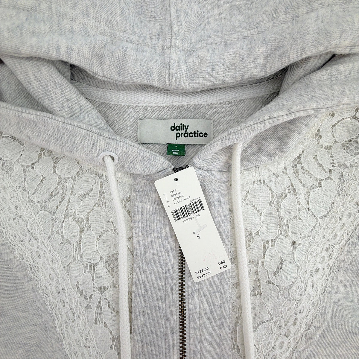 ANTHROPOLOGIE Daily Practice Sleeveless Lace Detail Hoodie S