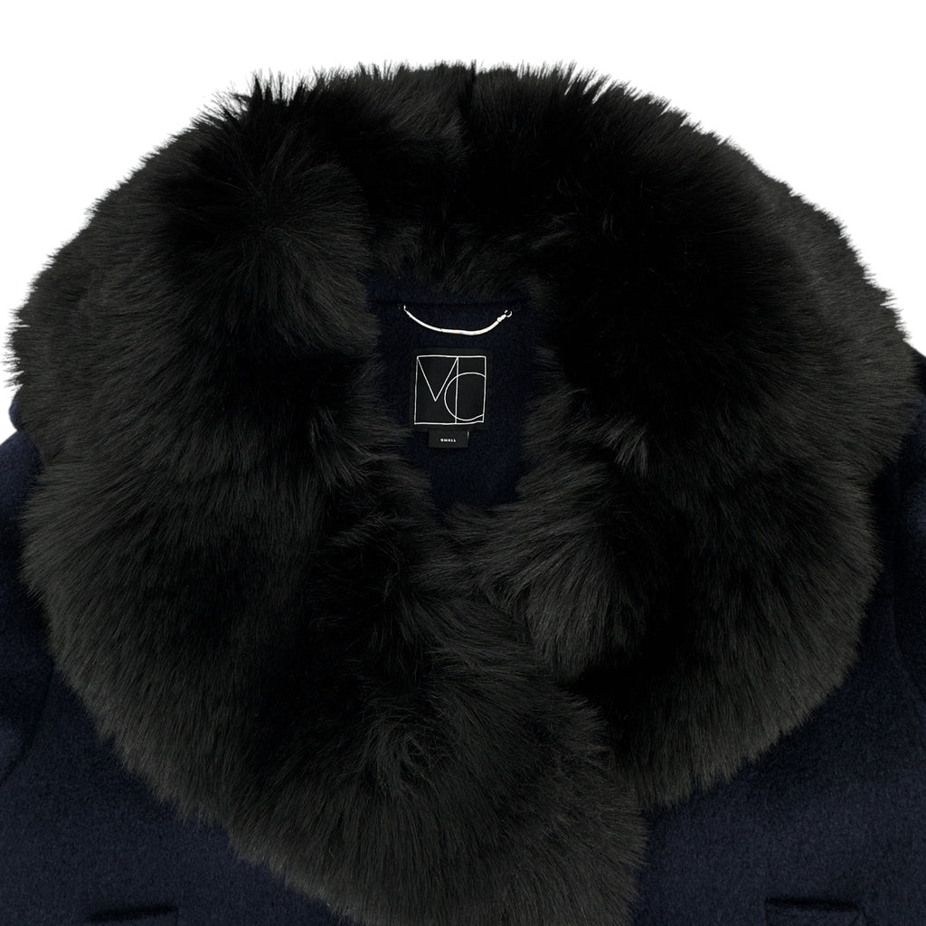 MERCER COLLECTIVE Georgia Faux Fur Collar Double-Breasted Peacoat S