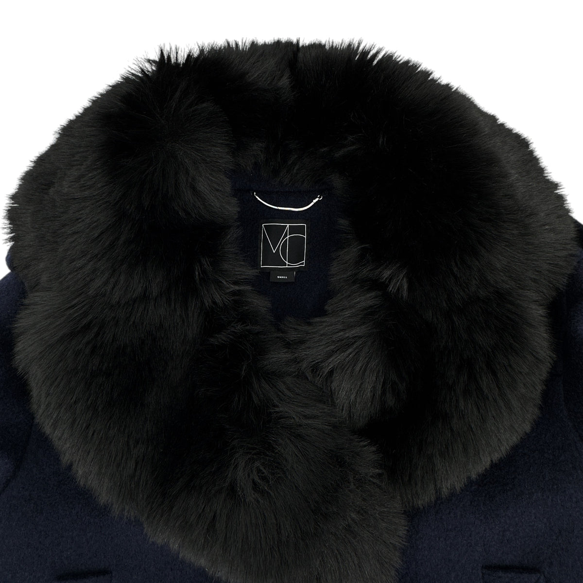 MERCER COLLECTIVE Georgia Faux Fur Collar Double-Breasted Peacoat S