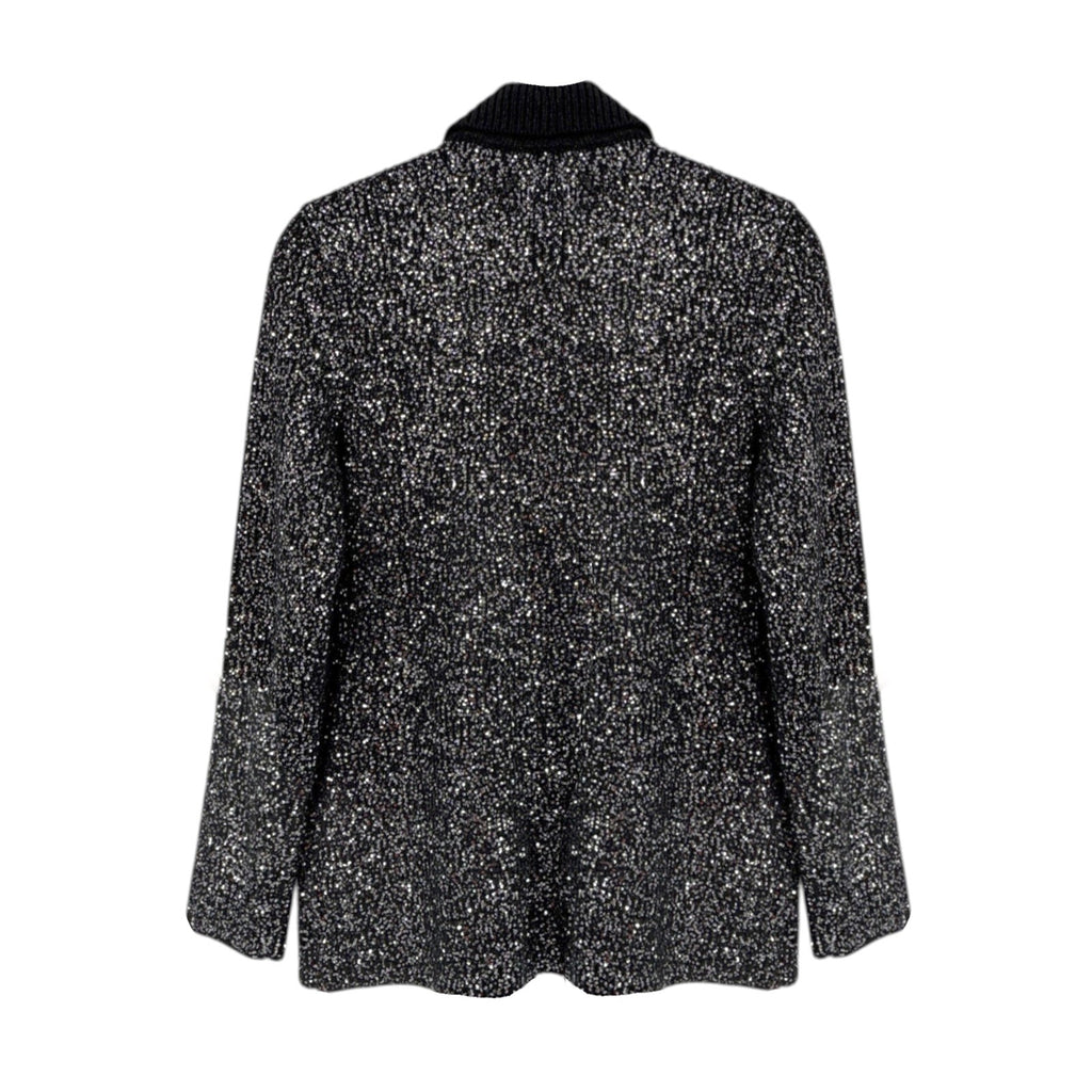 L'AGENCE Leonora Sequin Knit Blazer in Black Silver Sequin S