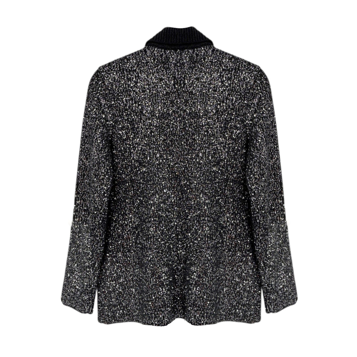 L'AGENCE Leonora Sequin Knit Blazer in Black Silver Sequin S