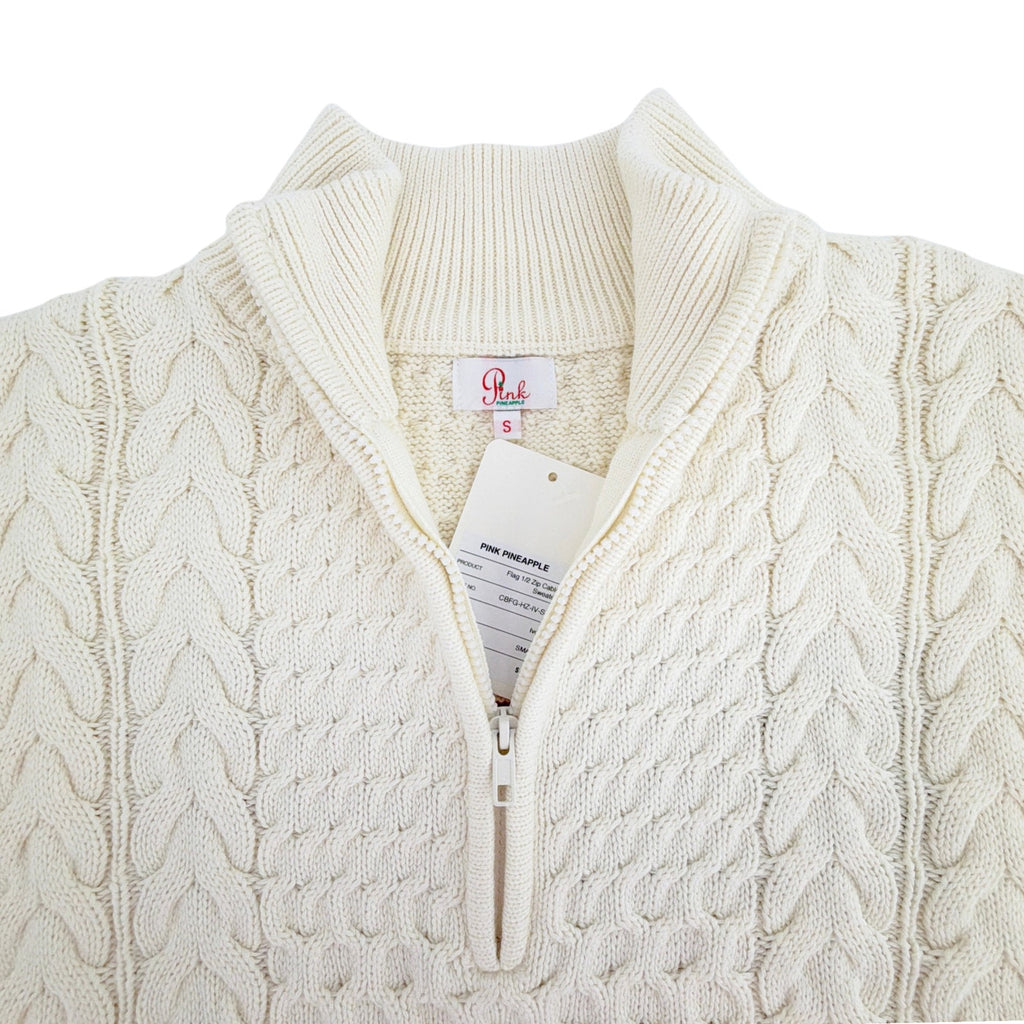 PINK PINEAPPLE Flag 1/2 Zip Cable Sweater Ivory S