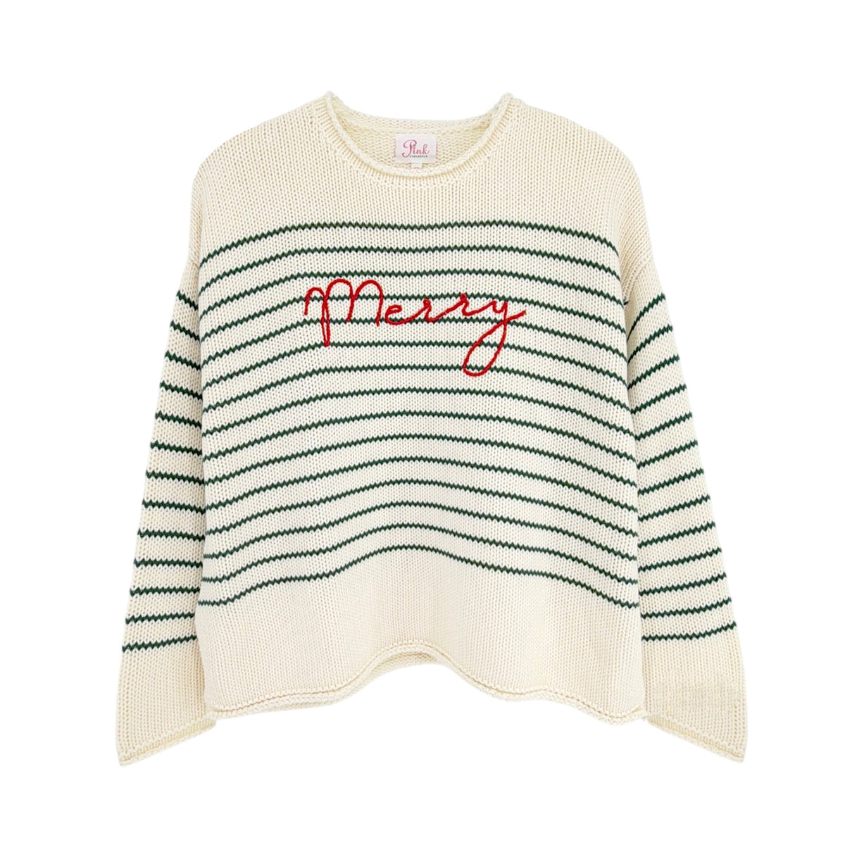 PINK PINEAPPLE Chloe Stripe Rollneck Merry Sweater in Ivory/Green S