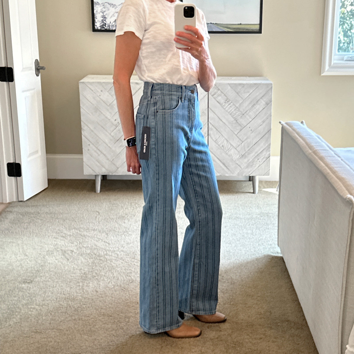 VERONICA BEARD Crosbie Striped Loafer Length Wide Leg Jean 26