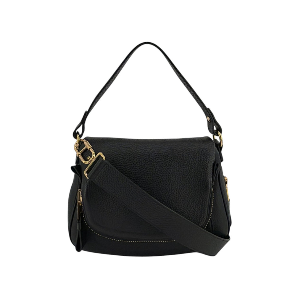 TOM FORD Jennifer Medium Double Strap Bag in Black Grained Leather