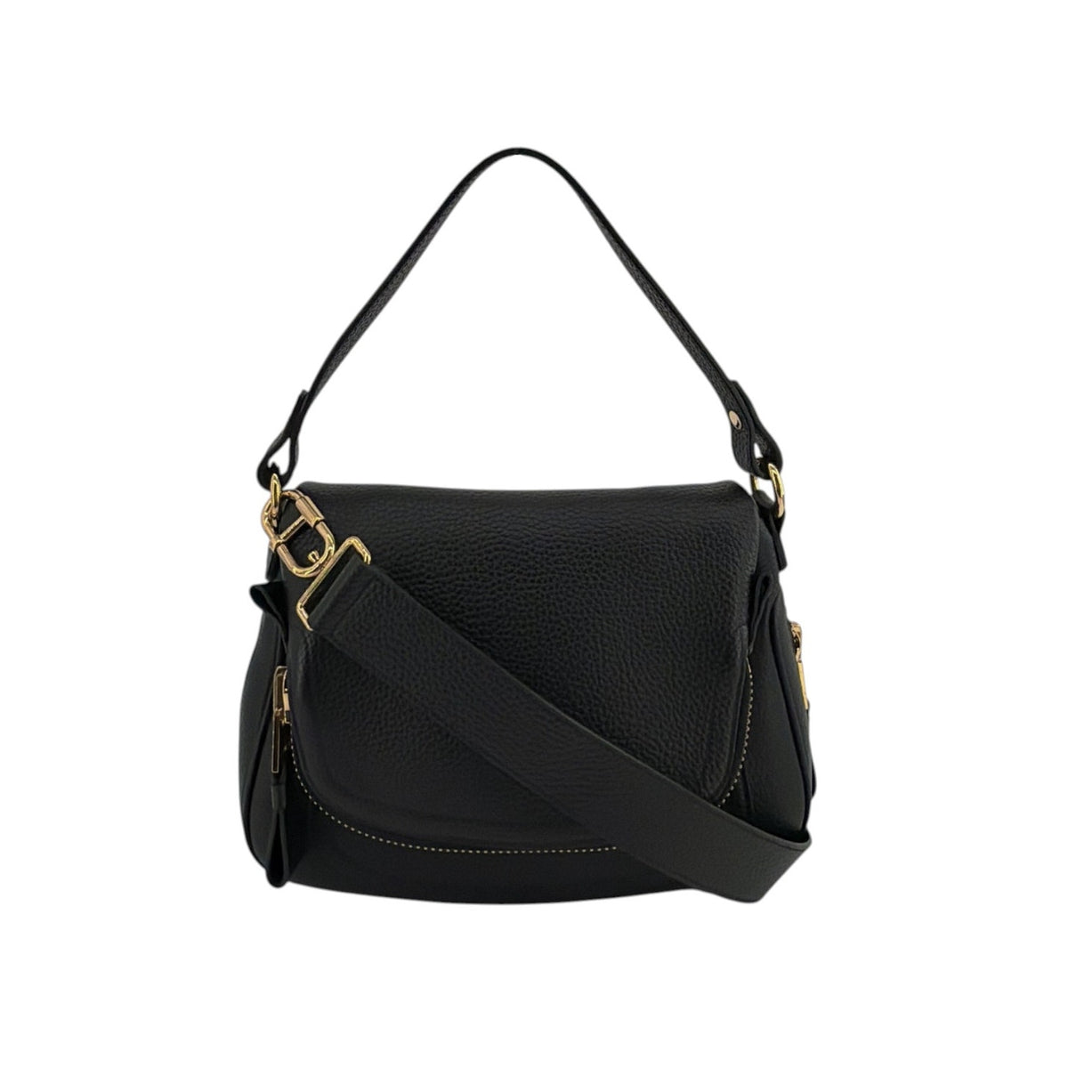 TOM FORD Jennifer Medium Double Strap Bag in Black Grained Leather
