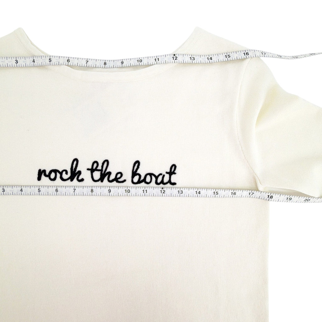 PINK PINEAPPLE Rock the Boat Embroidered Boat Neck Cotton Sweater Ivory S