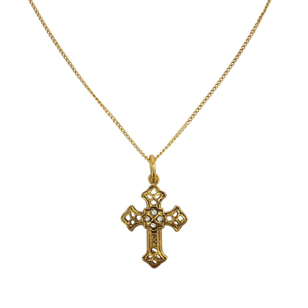 VIRGINS SAINTS & ANGELS VSA Basilica Cross Charm Necklace 16" in Gold