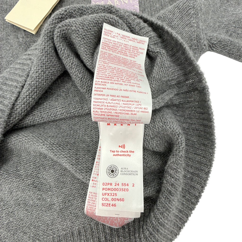 MARNI Cashmere Polo Jumper with Marni Patch in Graphite IT46|US10