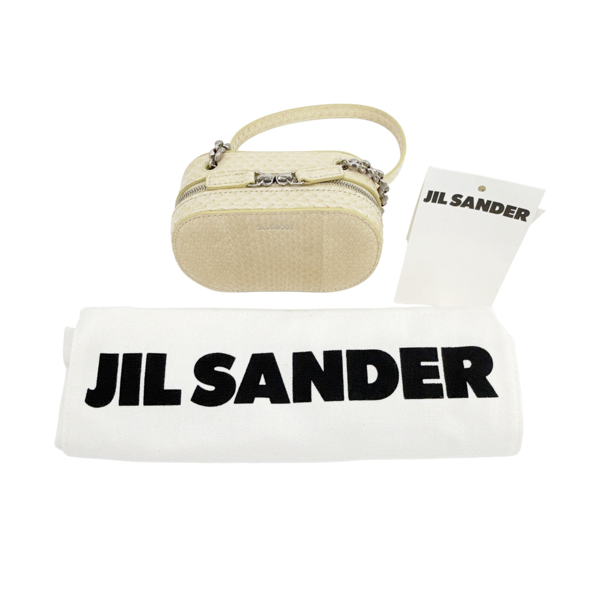JIL SANDER Tradition Mini Snakeskin Bag with Chain in Ivory