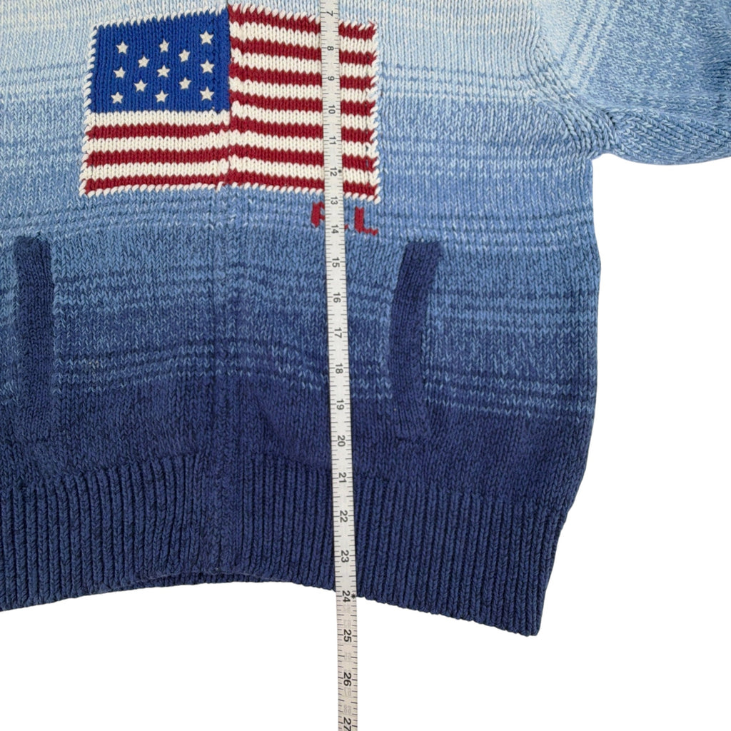 POLO RALPH LAUREN Flag Ombre Zip Hoodie Cardigan in White/Royal Blue M