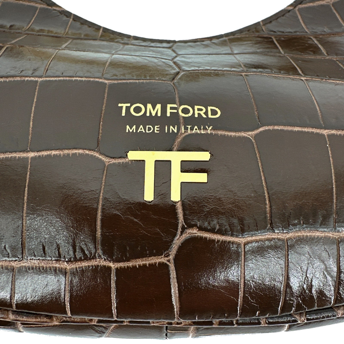 TOM FORD Calfskin Crocodile Embossed Mini Bianca Hobo Chestnut
