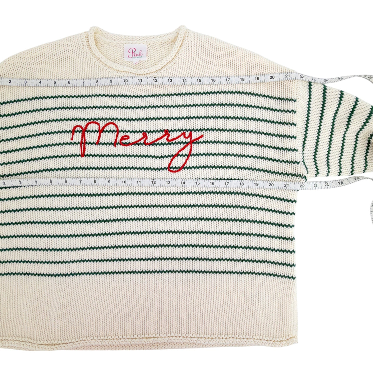 PINK PINEAPPLE Chloe Stripe Rollneck Merry Sweater in Ivory/Green XS