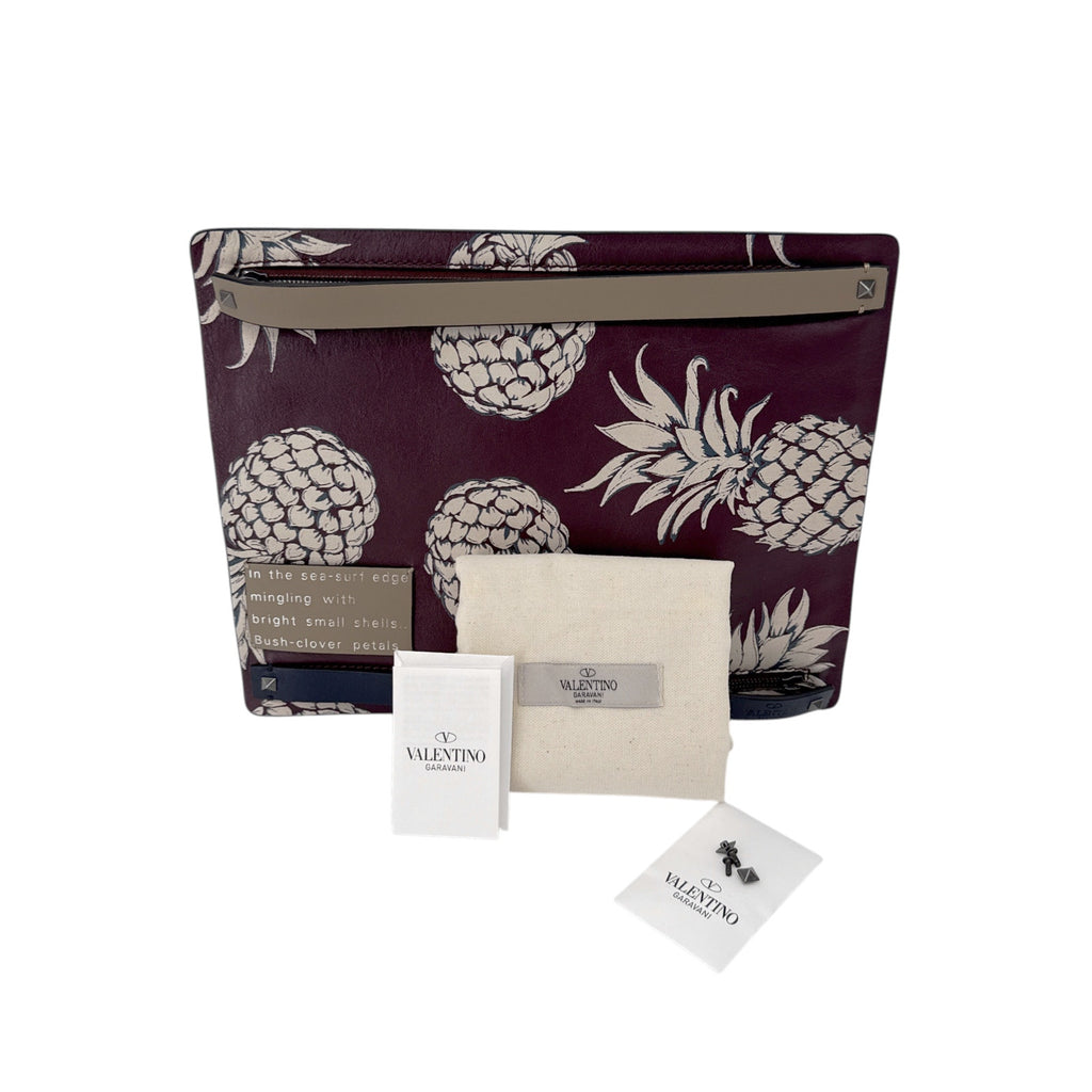 VALENTINO GARAVANI Leather Pineapple Clutch in Ruby/Ivory